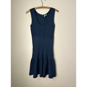 Issa London Blue Ribbed Knit Sleeveless Dress Flounce Classic‎ Preppy Normcore